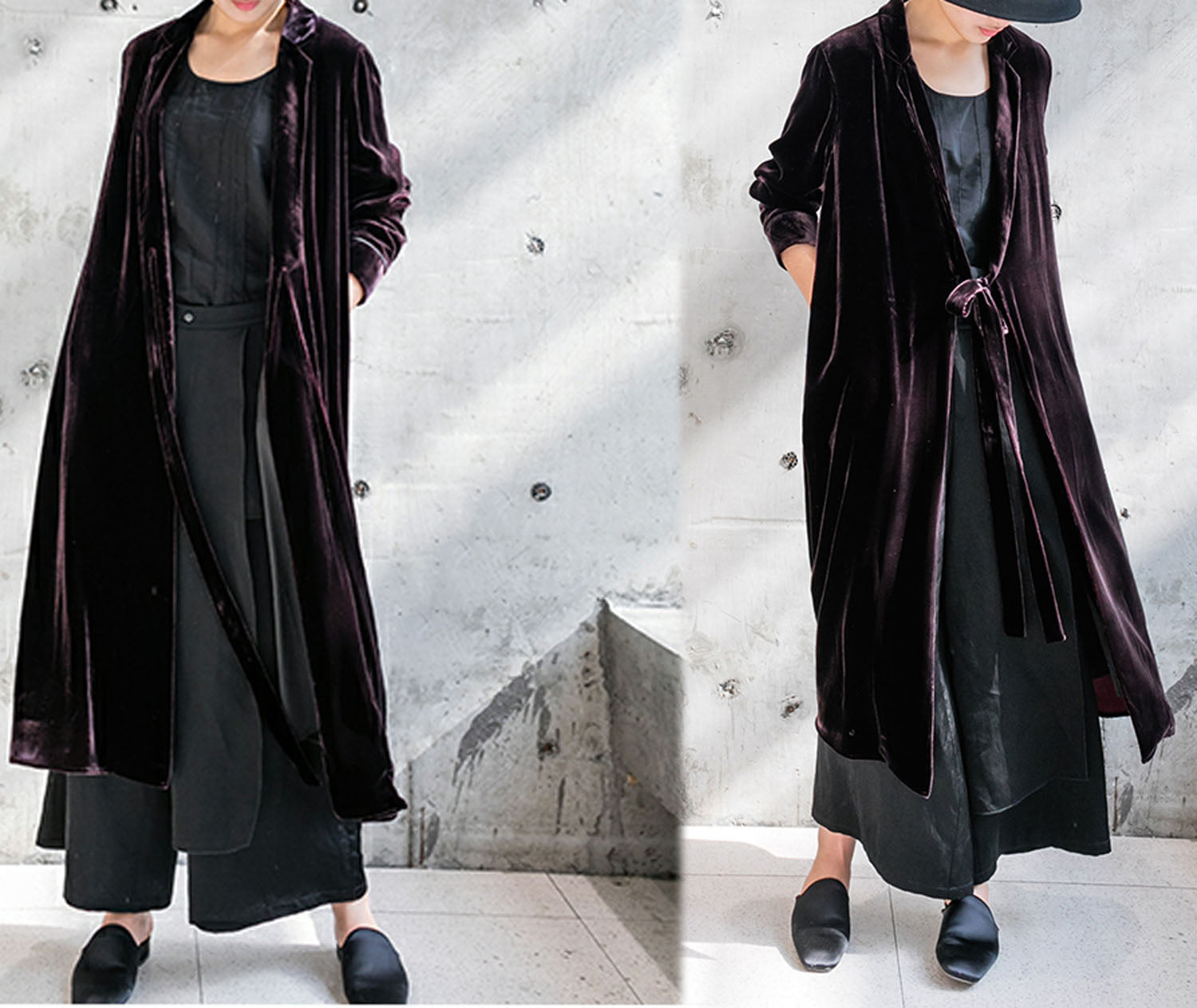 edoa Silk Velvet Modified Trench Coat 