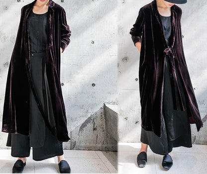 edoa Silk Velvet Modified Trench Coat 