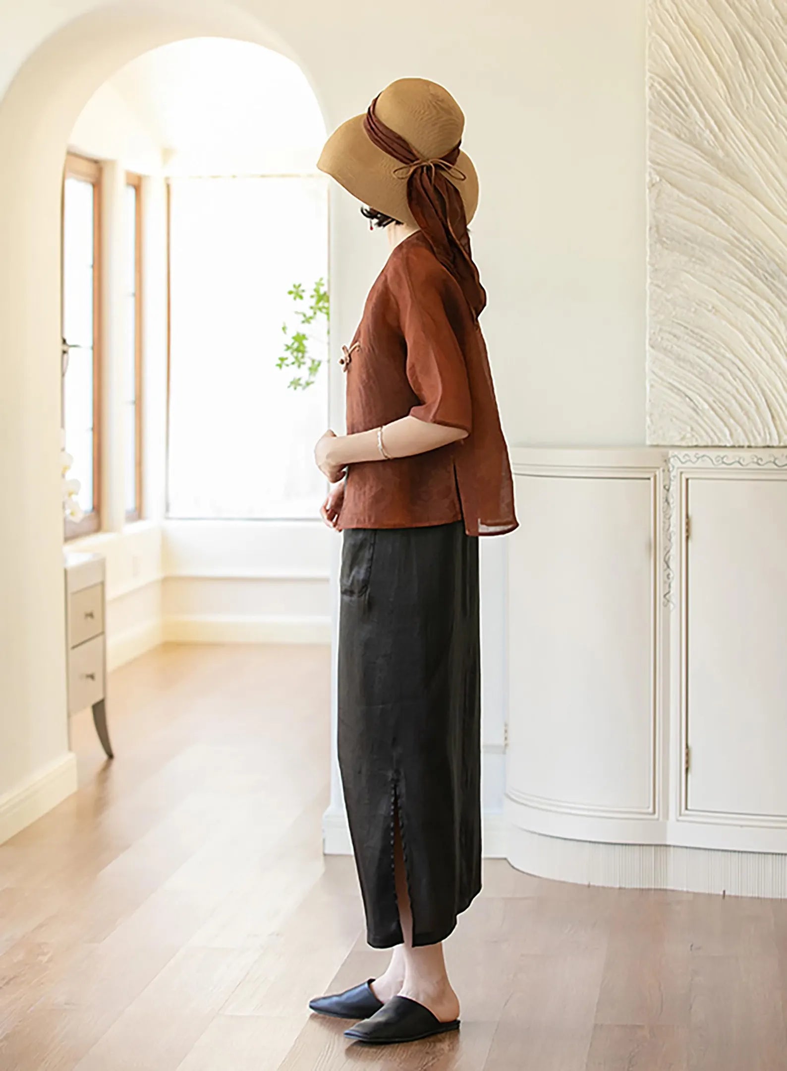 edoa Mud Silk Satin-organza Blazer with Dragonfly Button