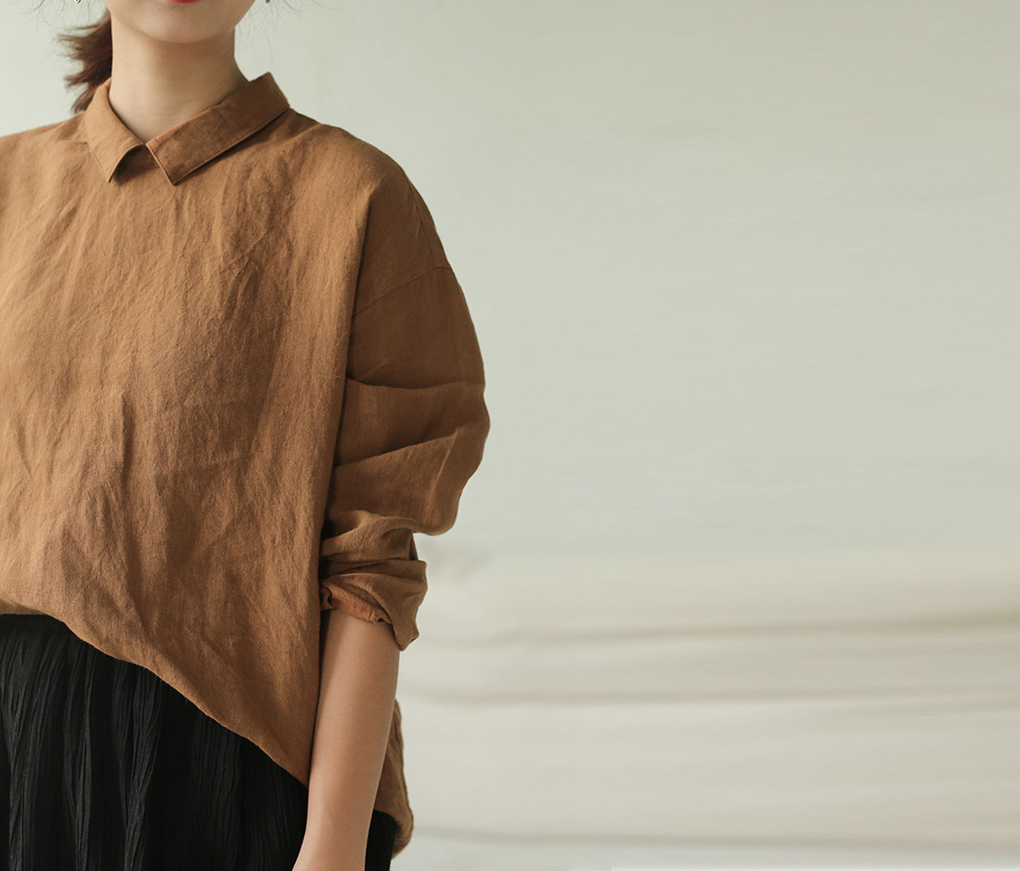edoa Washed Linen Long Sleeve Blouse