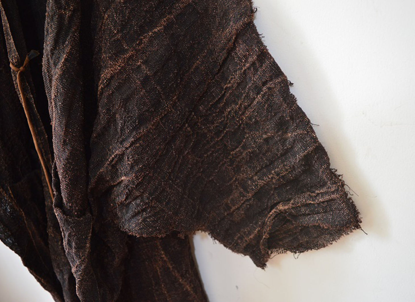 edoa Loose Fitting Persimmon Dyed Hand Woven Linen Cardigan Coat 