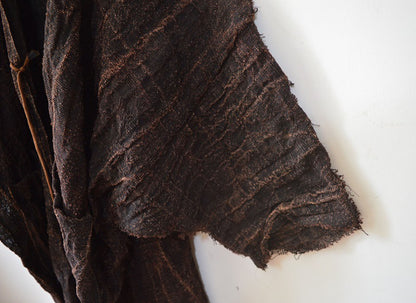 edoa Loose Fitting Persimmon Dyed Hand Woven Linen Cardigan Coat 