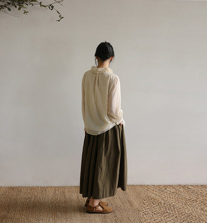 edoa Victorian Inspired Cotton Ruffle Blouse