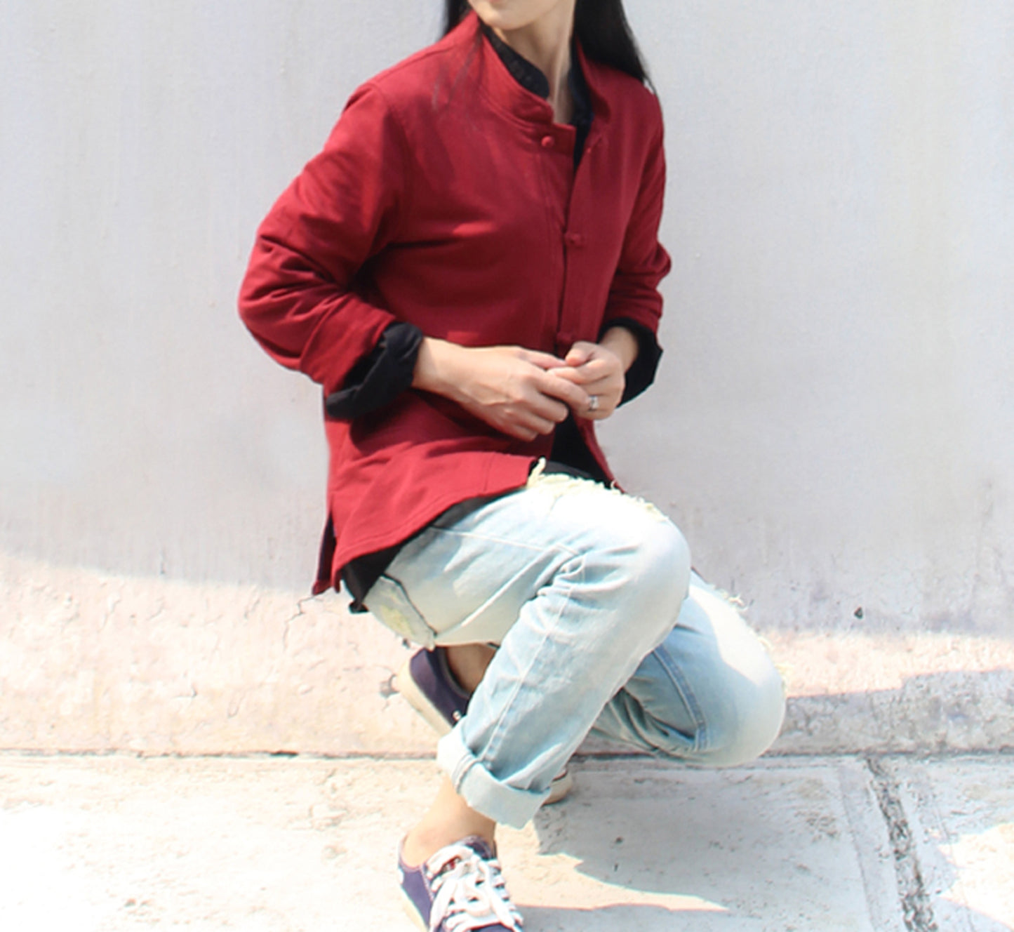 edoa Stand Collar French Terry Shirt