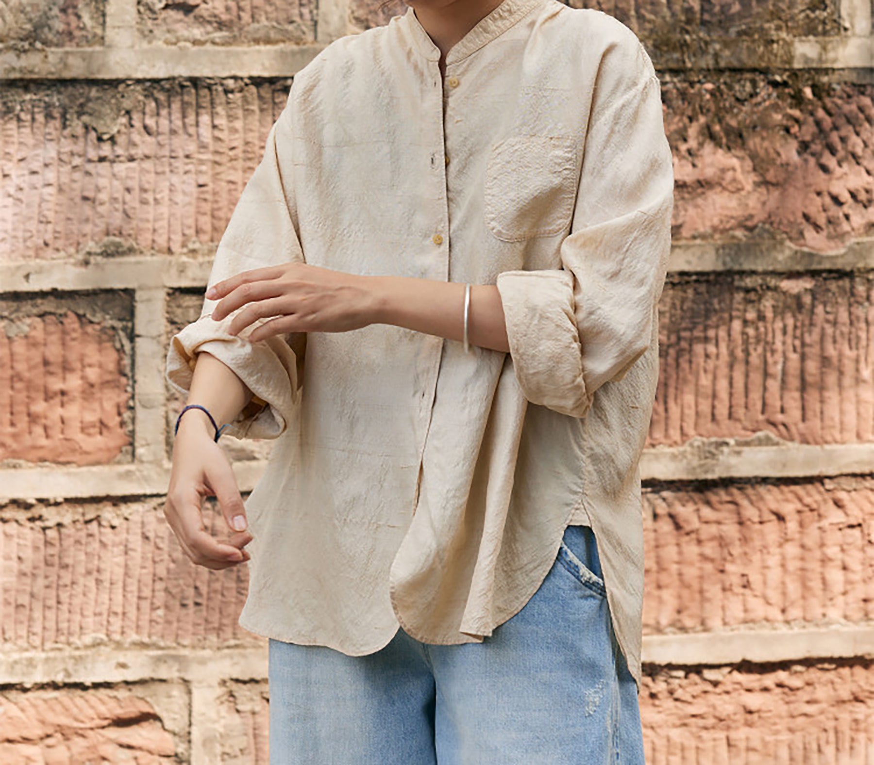 edoa Dupioni Tussah Silk Chinese Over Blouse