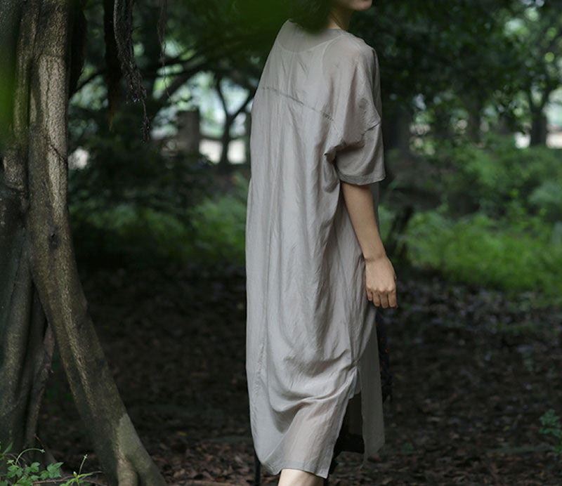 edoa Deep V Neck Smock Dress 