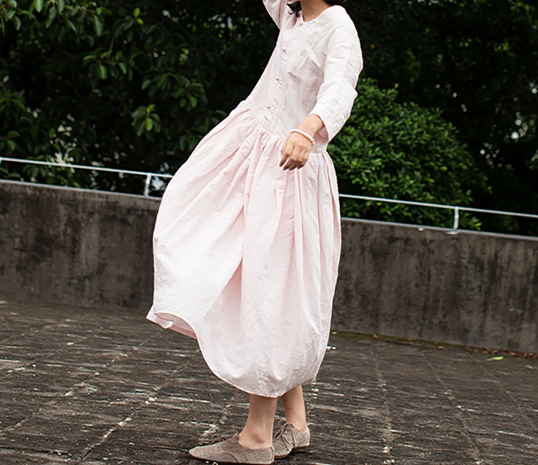 edoa Bracelet Sleeves Linen Shirt Dress