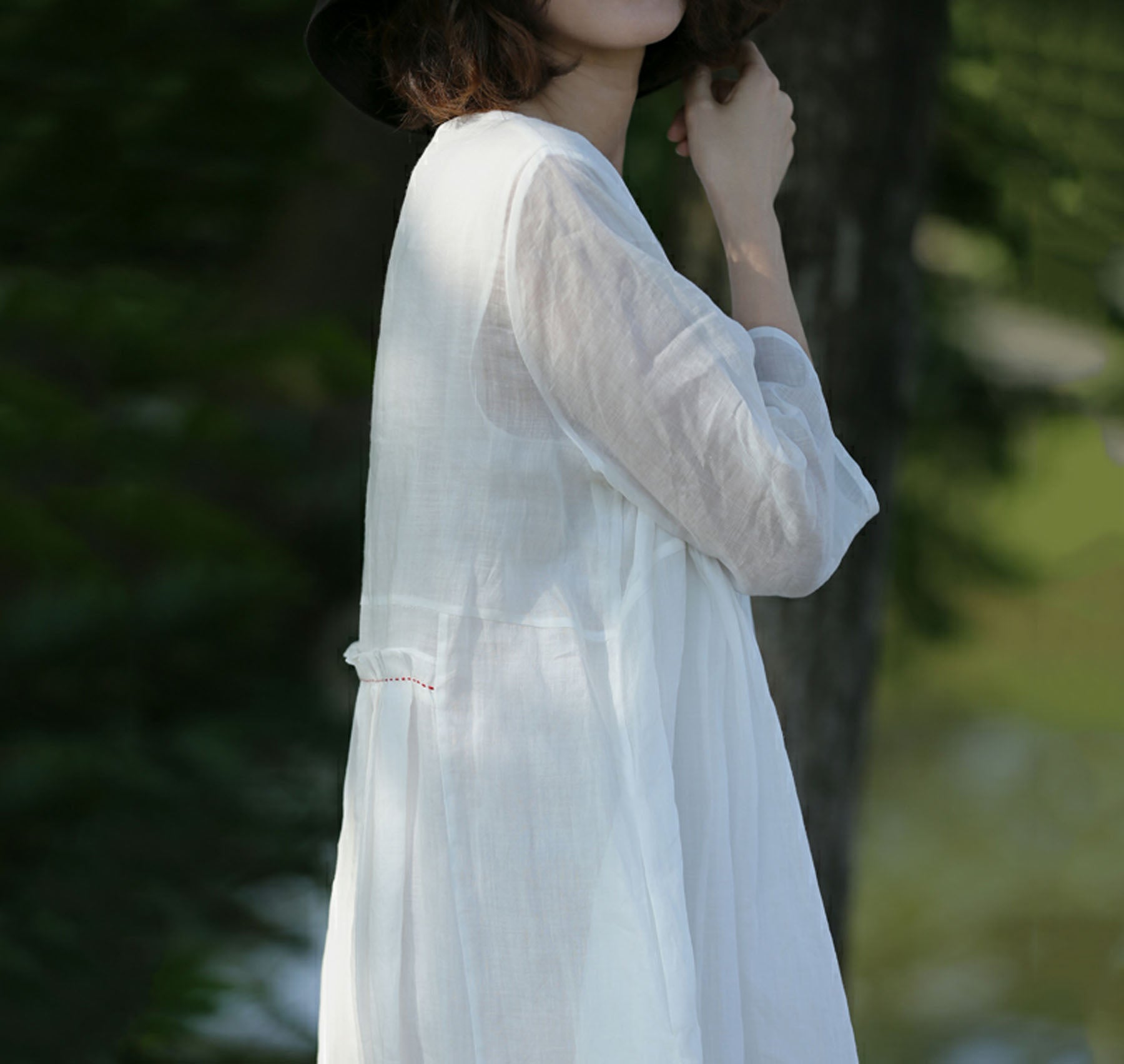 edoa White High Counted Ramie Maxi Dress