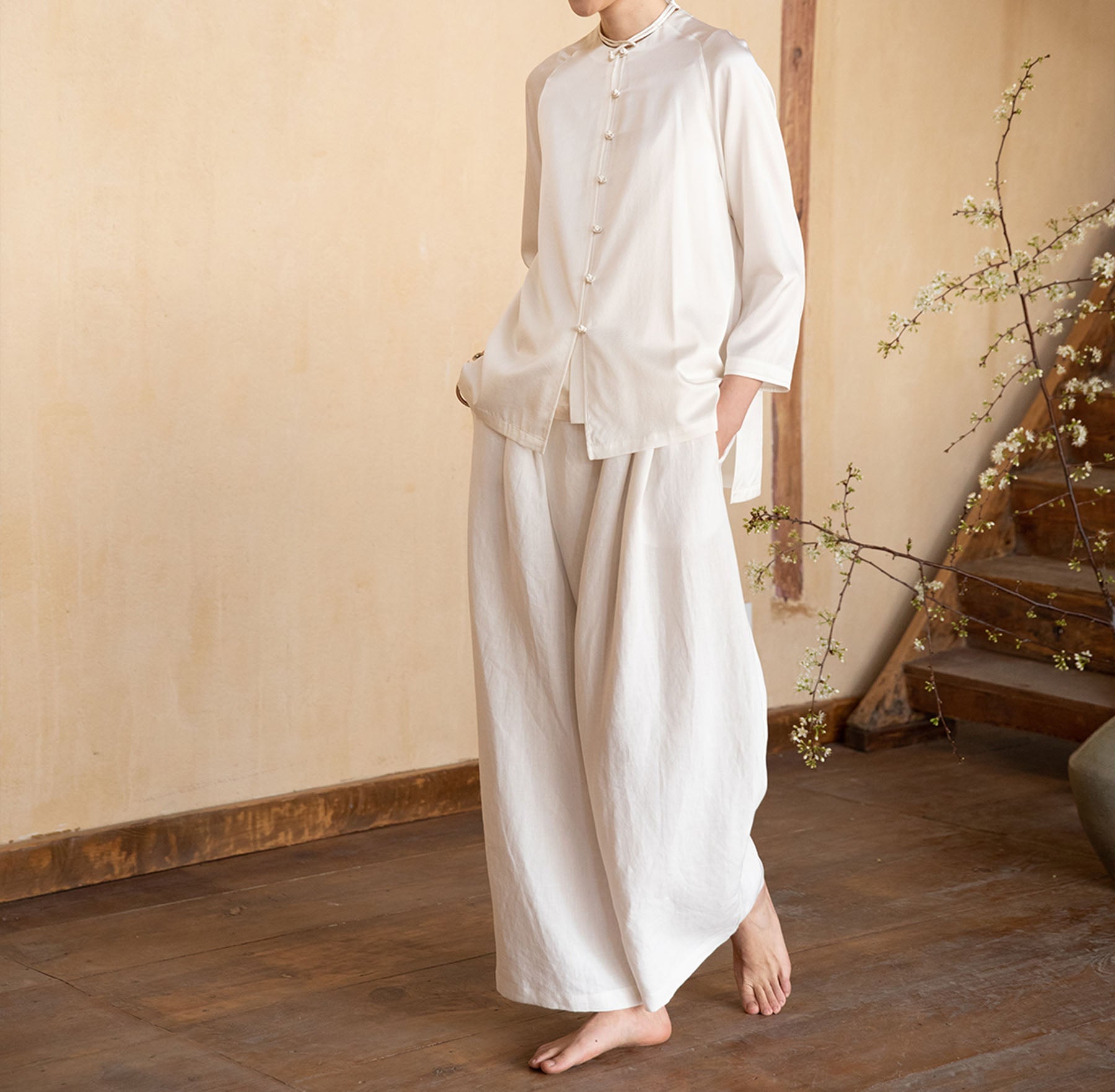 edoa Silk Charmeuse Chinese Blouse