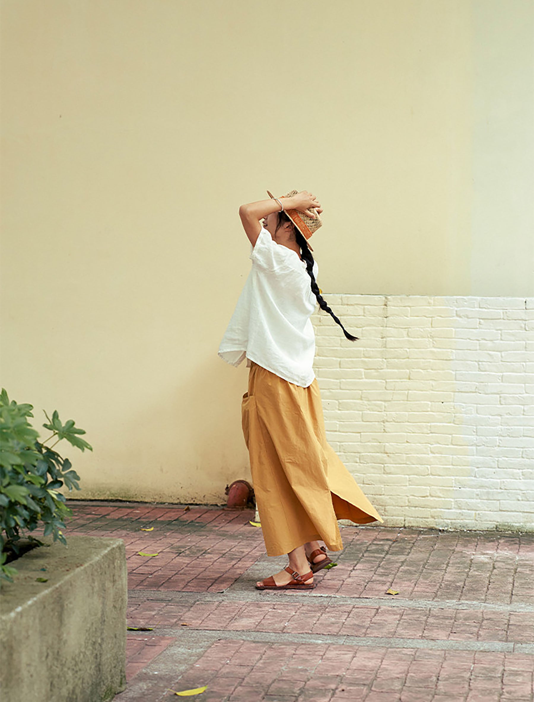 edoa Washed Linen Short Sleeve Artist Shirt 