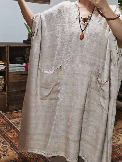 Oversized Natural Tussah Silk Slub Dress dr0391 X326