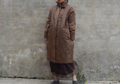 edoa Loose Fitting Dupioni Silk Cocoon Shape Down Coat