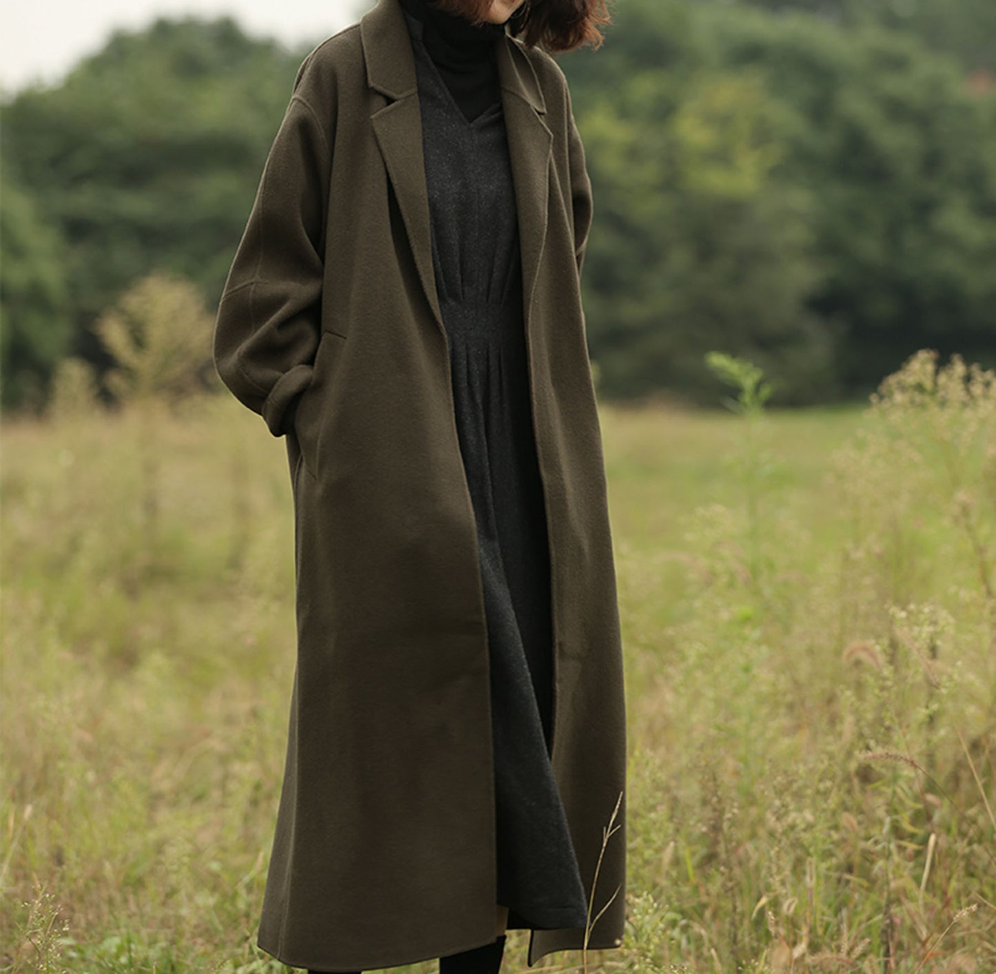 edoa Minimalist Double-faced Wool Cashmere Maxi Coat 
