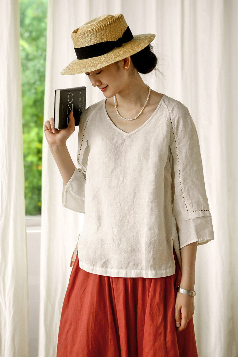 edoa Off White Linen Blouse