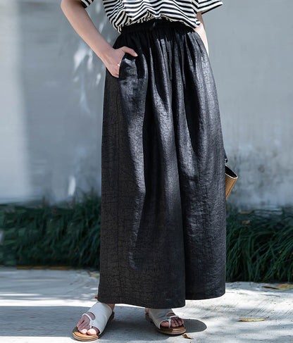 edoa Black Cracked Mud Silk Wide Leg Skants