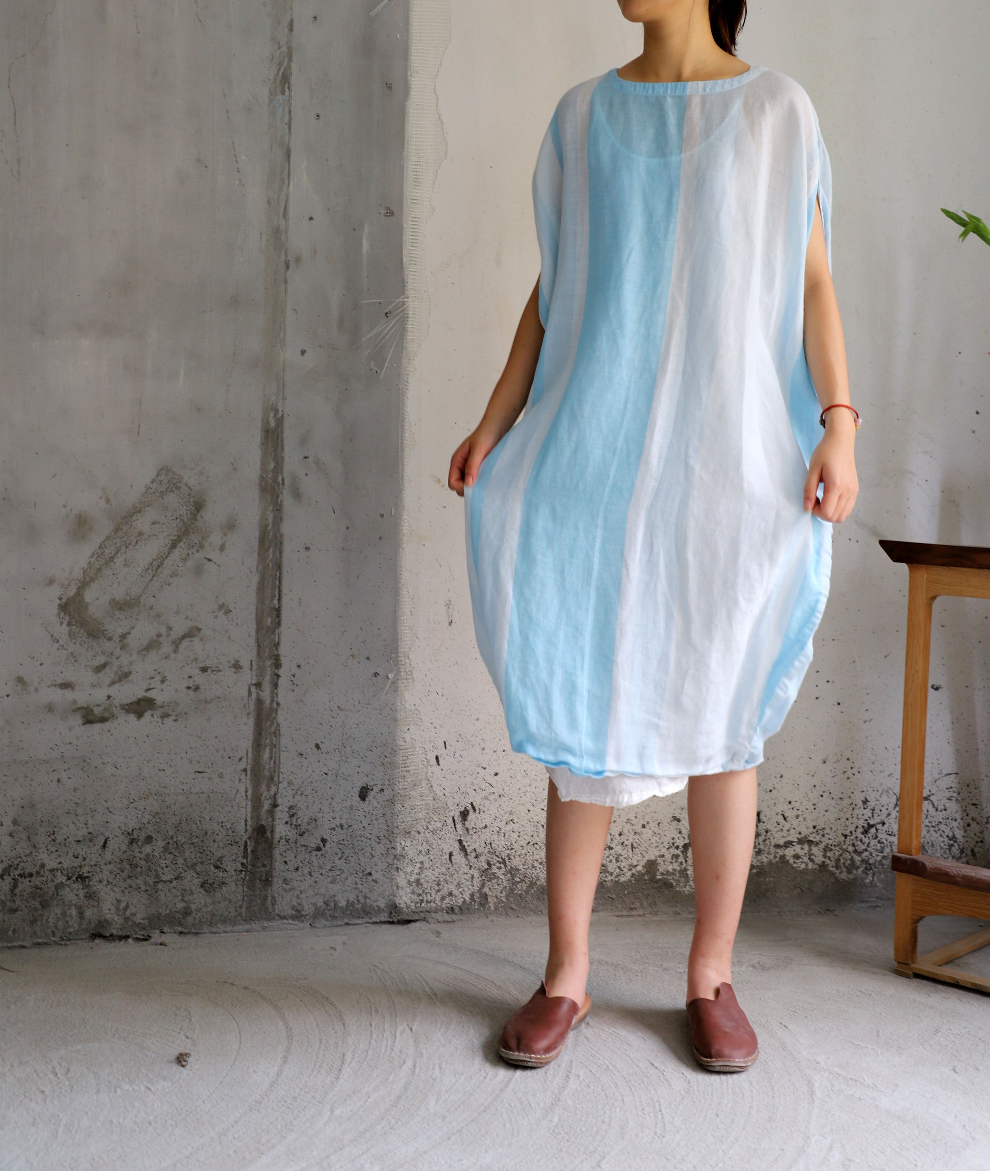 edoa Striped Ramie Oversized Circle Dress