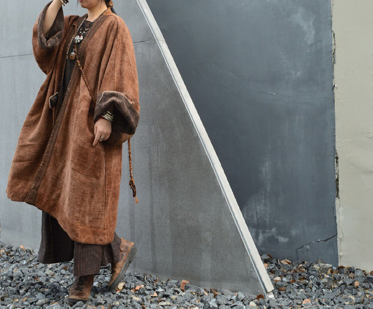 edoa Reversible Oversized Mud Tussah Silk Kimono Coat