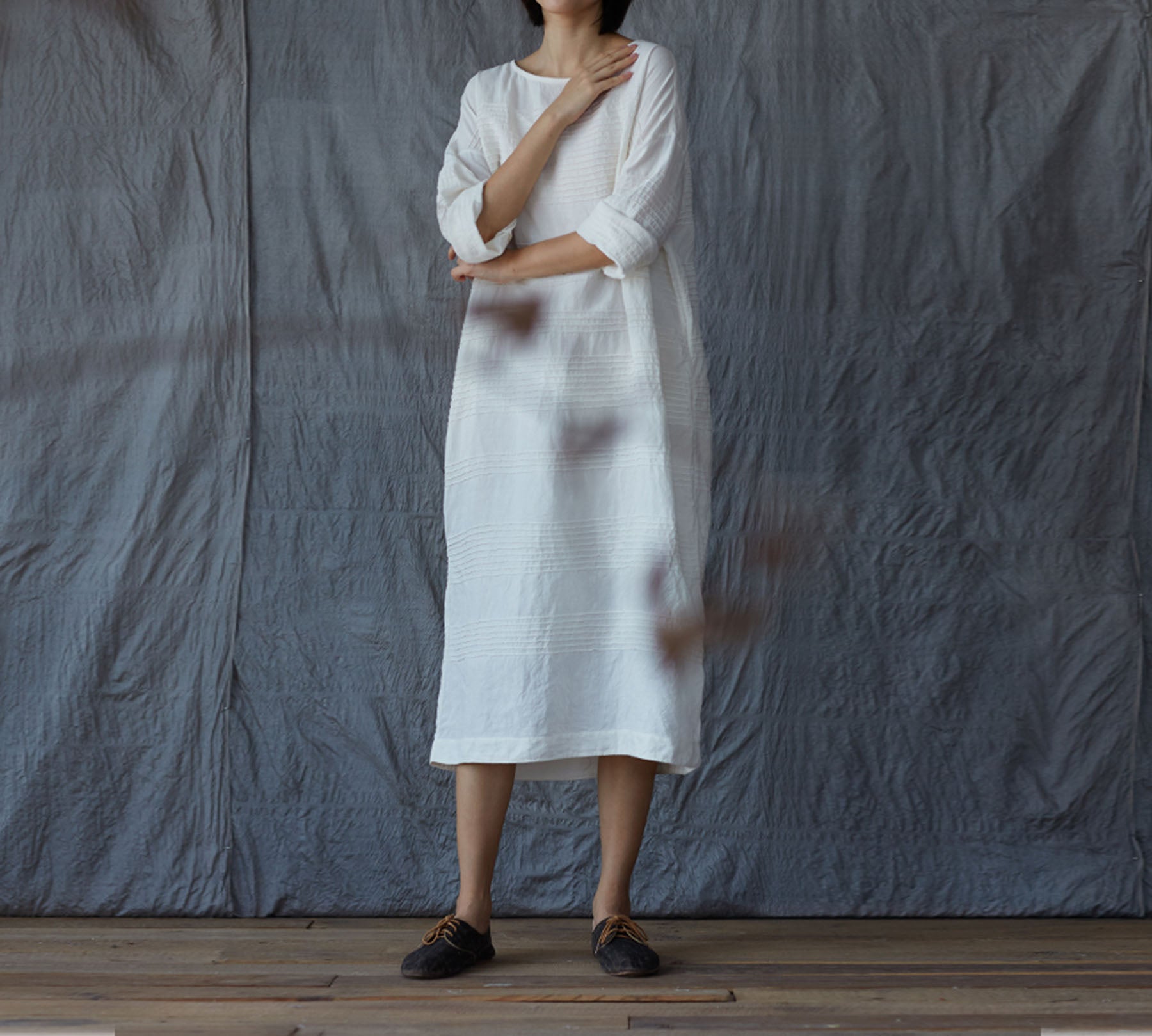 edoa Hand Horizontal Pintucked Cocoon Dress