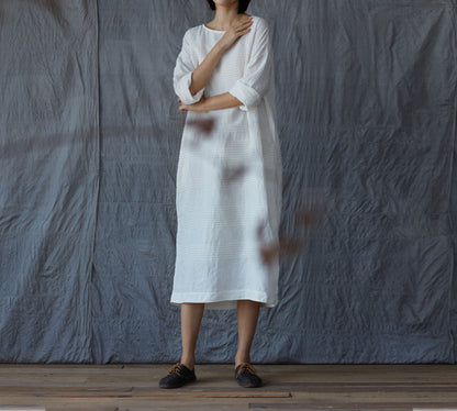 edoa Hand Horizontal Pintucked Cocoon Dress