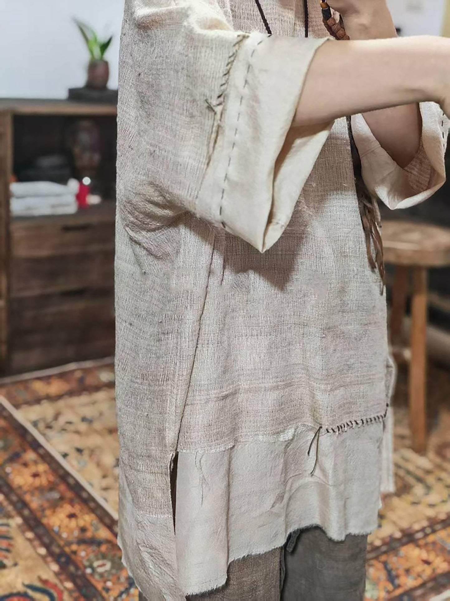 Oversized Natural Tussah Silk Slub Tunic to0329 X327