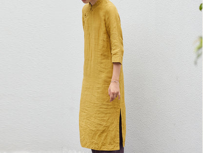edoa French Linen Qipao Dress