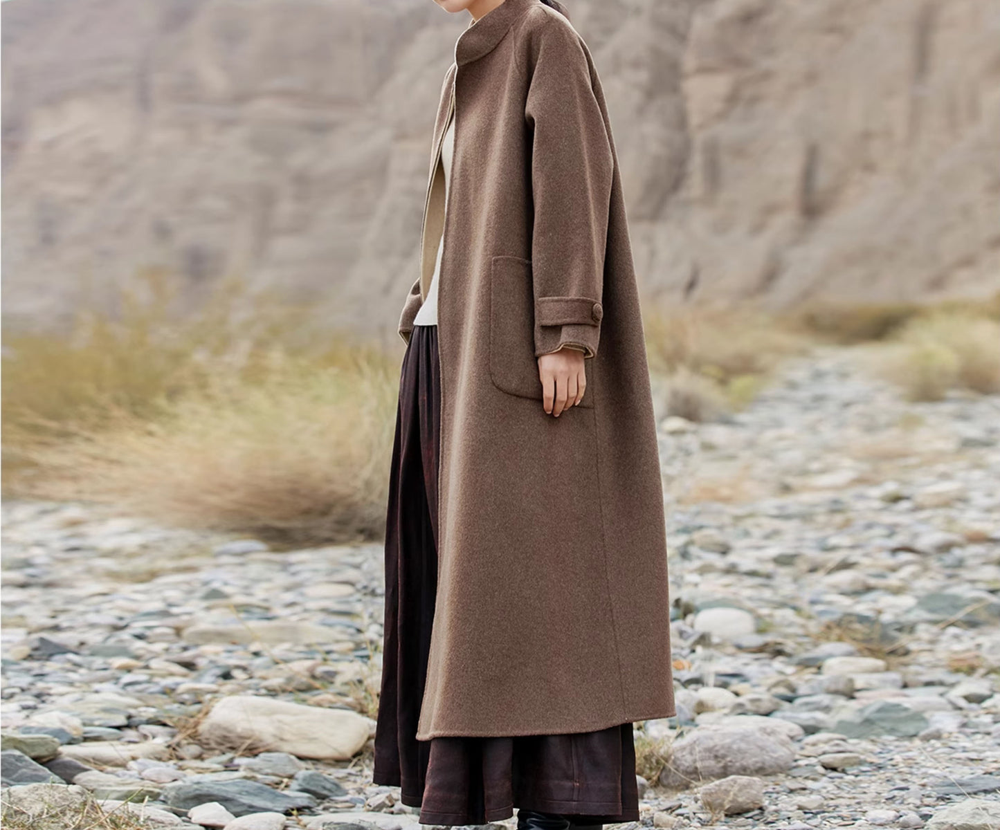 edoa Reversible Two-tone Double Faced Alpaca Chinese Coat