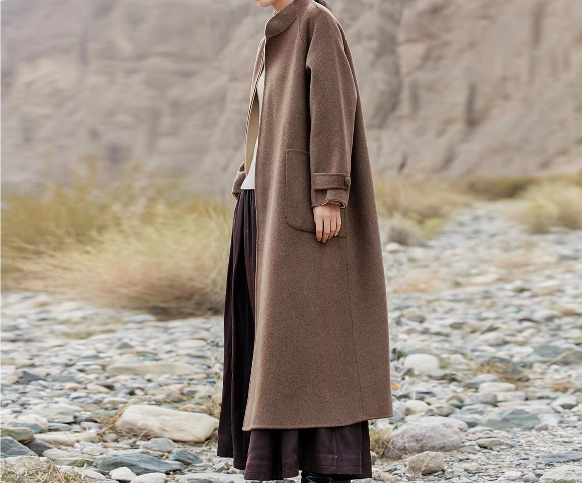 edoa Reversible Two-tone Double Faced Alpaca Chinese Coat