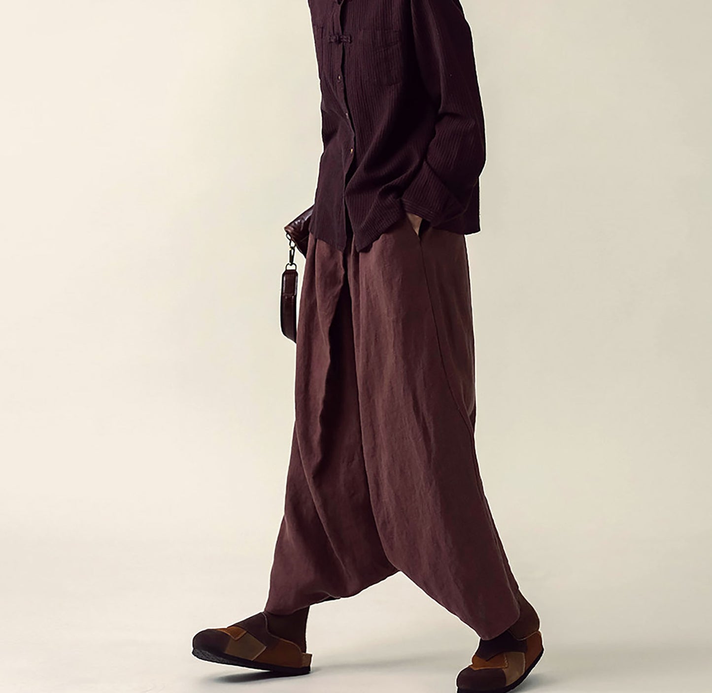 edoa Loose Drop Crotch Heavy Weight Linen Harem Pants