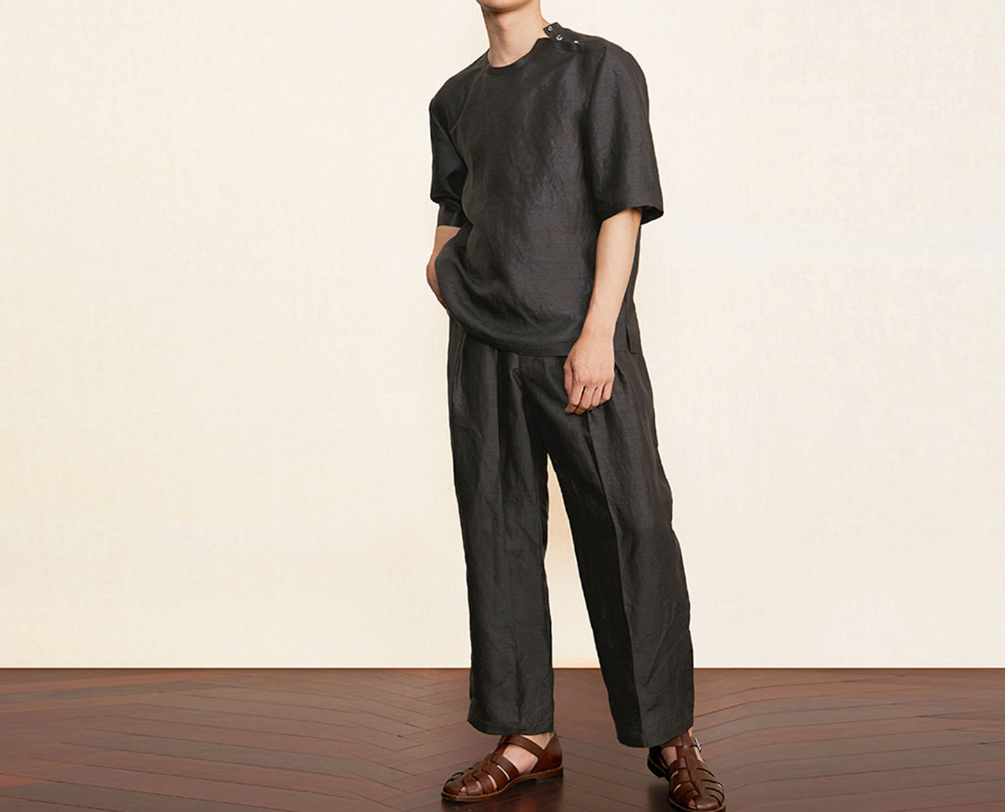 edoa Chinese Mud Silk Pleated Pants