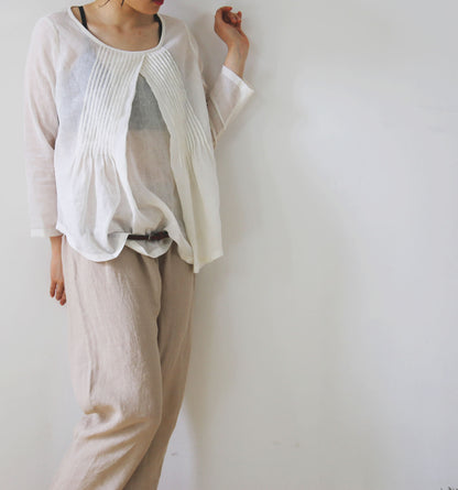 edoa Linen Cotton blend Pleated Top