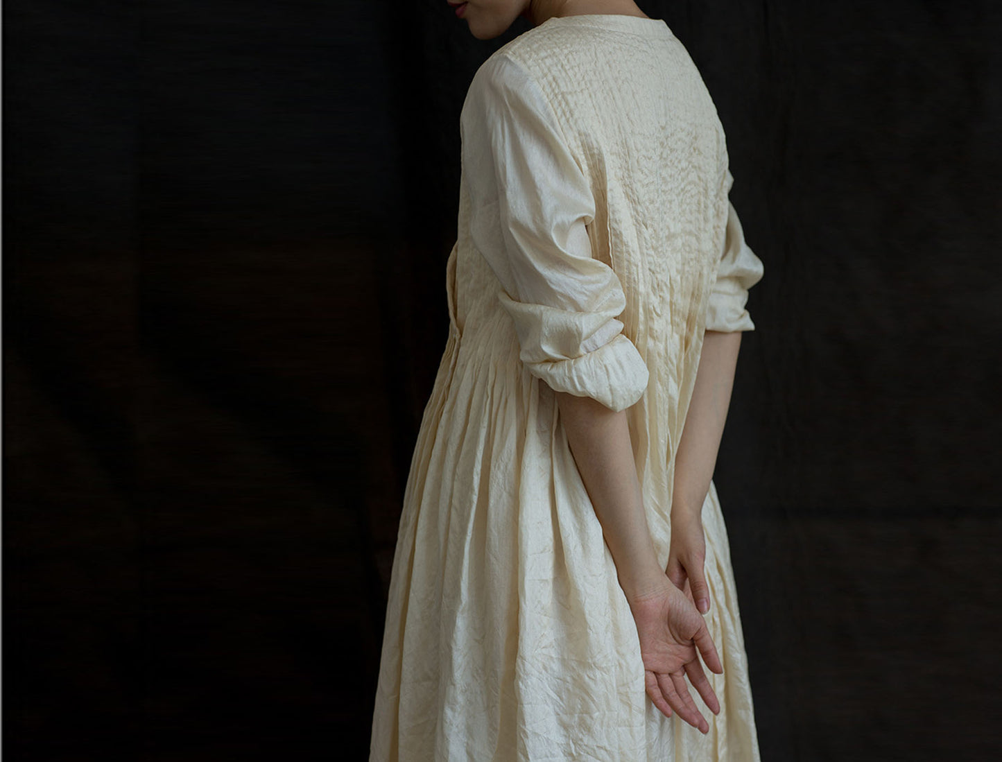 edoa Tussah Silk Hand Pintuck Wrap Dress