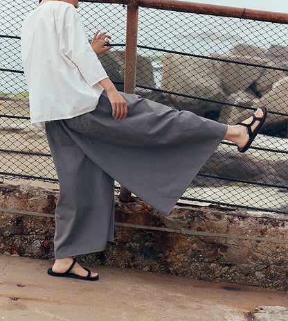 edoa Gray Loose Fitting High Densit Japanese Sun-dried Cotton Wide Leg Pants