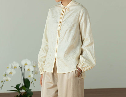edoa Dupioni Tussah Silk Tie Blouse