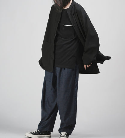 edoa Casual Loose fit Chinese Style Stand Collar Thin Woolen Kung Fu Over Shirt