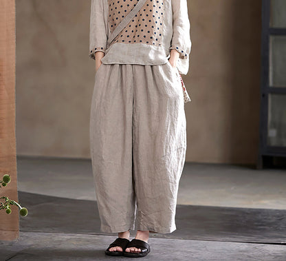 edoa Eco-friendly Flax Linen Tapered Pants