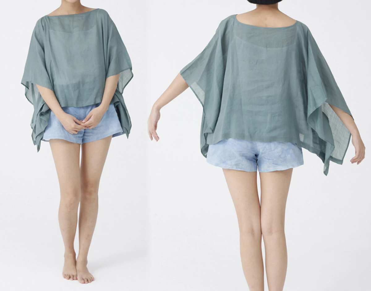 edoa Boxy Oversized Washed Ramie Tunic Blouse