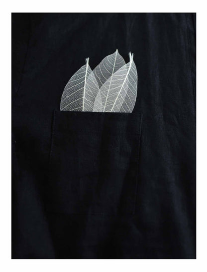 edoa Black V Neckline Pintucked French Linen Shirt
