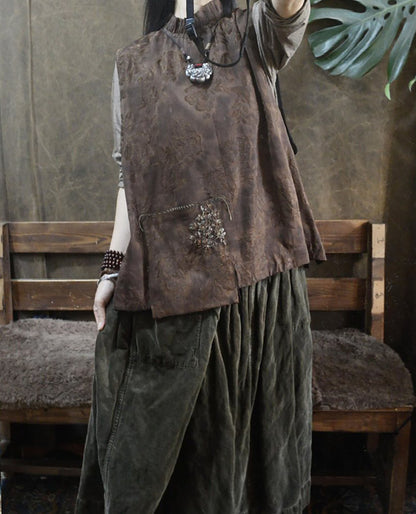 Reversible Distressed Mud Silk Ruffle Neck Vest to0279 X315