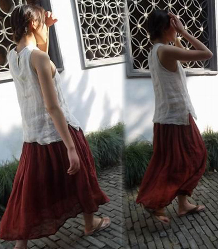 edoa Long Layered Textured Linen Gauzy Maxi Skirt