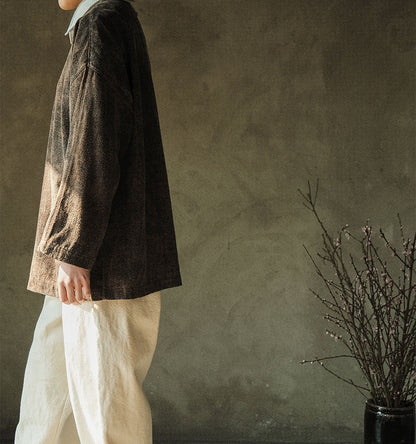 edoa Mud Tussah Silk Slant Placket Jacket 