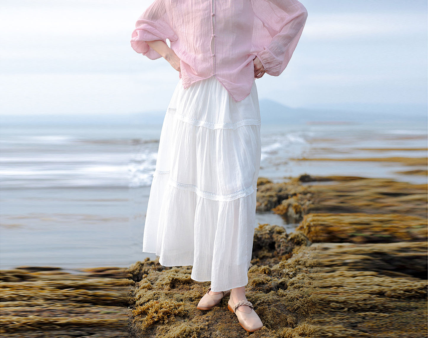 edoa Crinkled Tiered Maxi Skirt