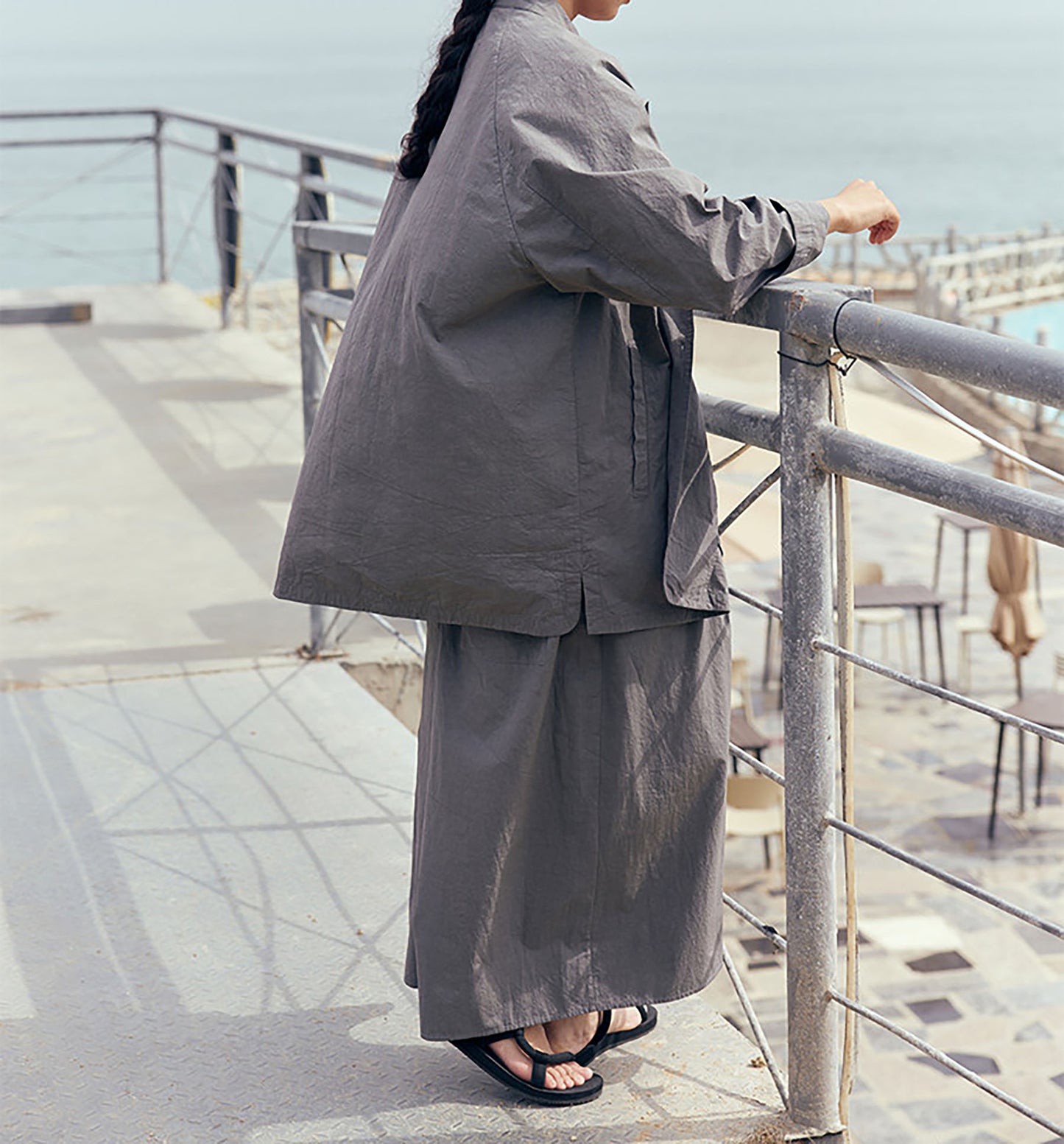 edoa Gray Loose Fitting High Densit Sun-dried Cotton Oriental Tang Jacket