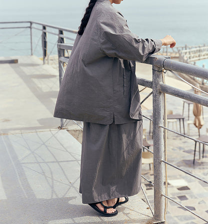 edoa Gray Loose Fitting High Densit Sun-dried Cotton Oriental Tang Jacket