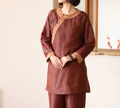 edoa Luxury Cracked Mud Silk Habotai Chinese Style Cheongsam