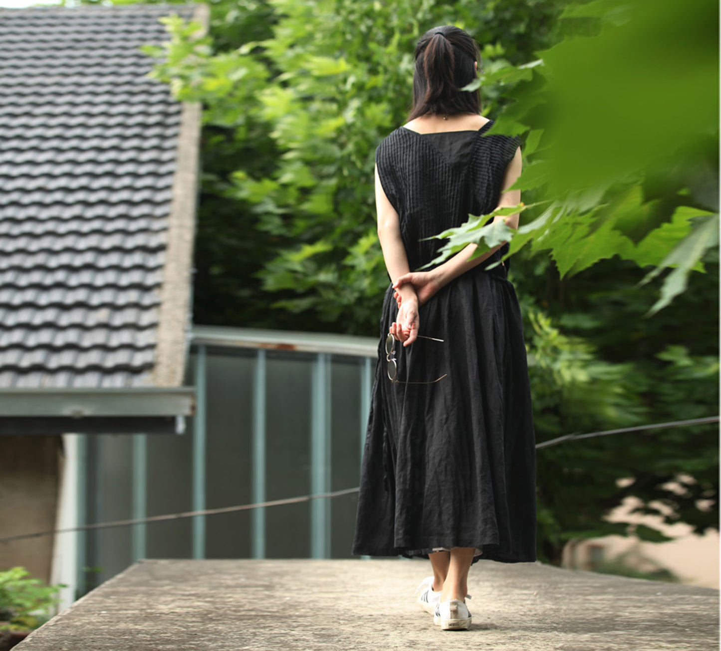edoa Pintucked Pleated Maxi Dress