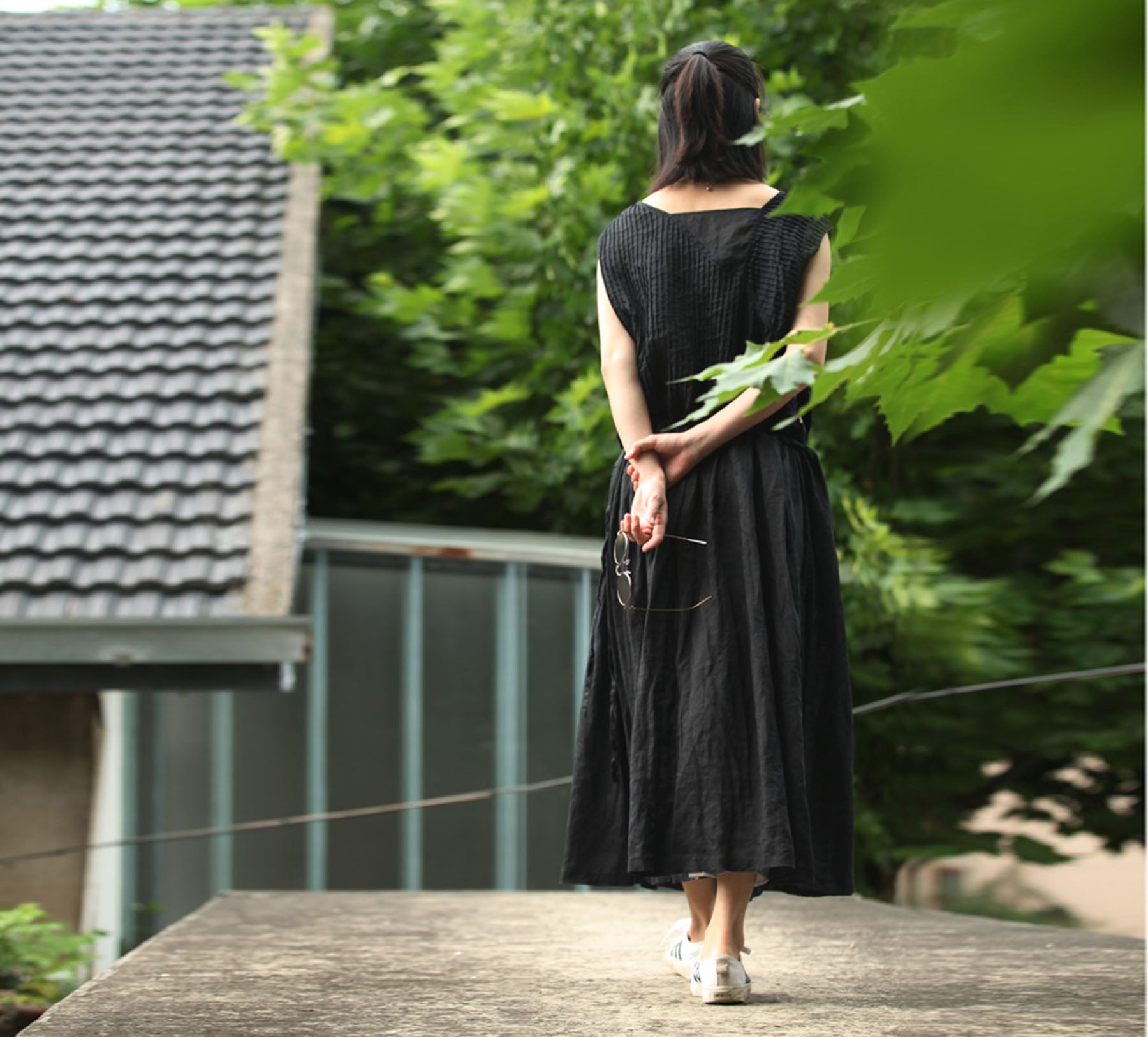 edoa Pintucked Pleated Maxi Dress