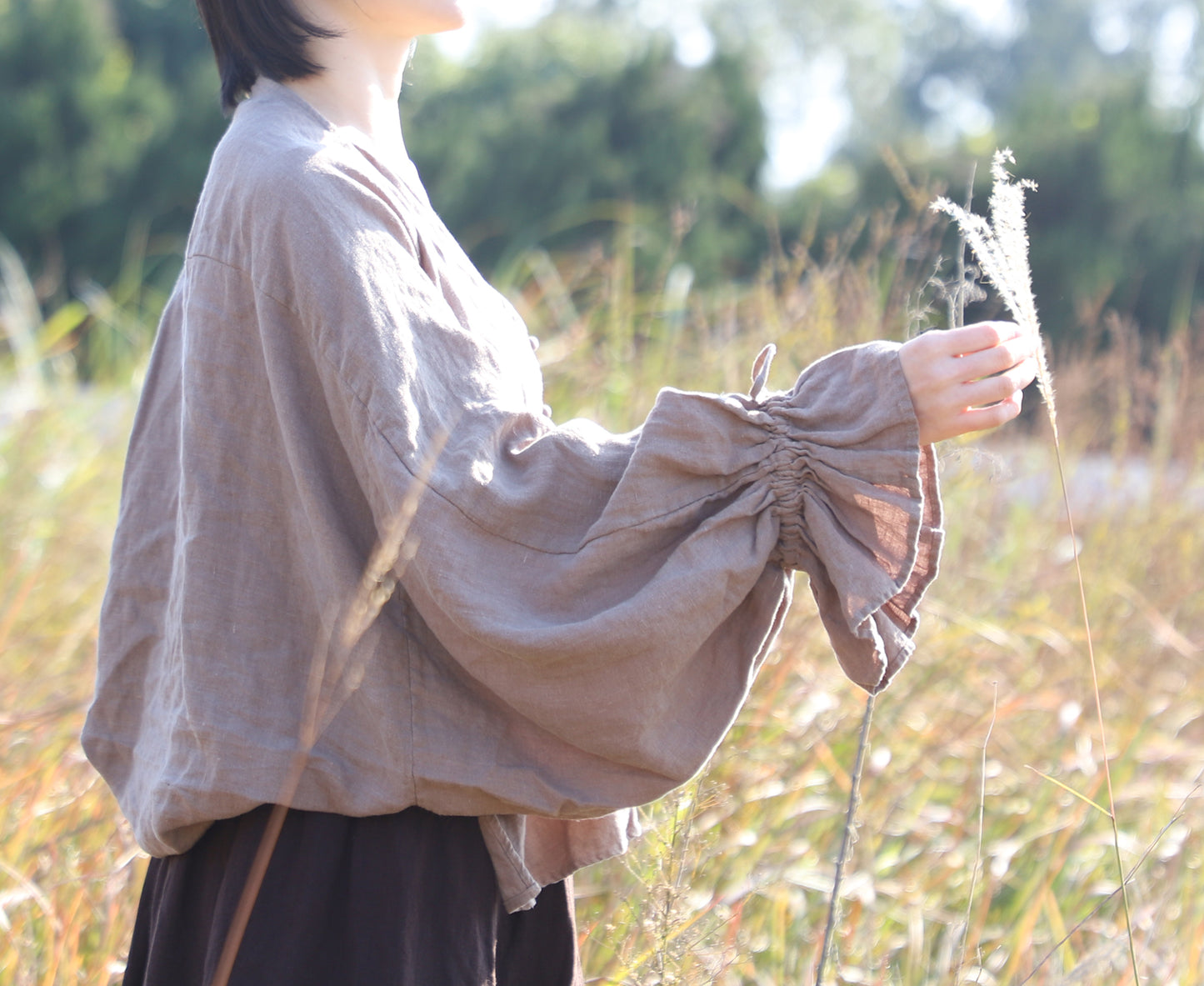 edoa Taupe Linen Pirate Shirt 
