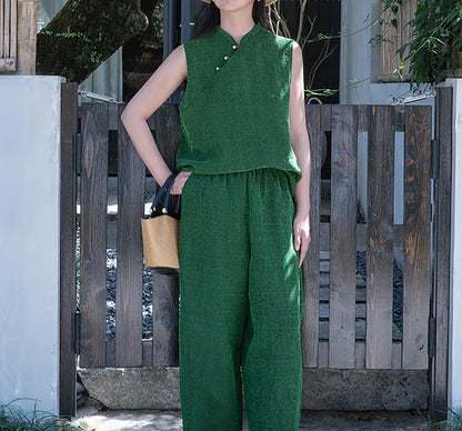 Emerald Green Cracked Mud Silk Tapered Pants pa0172 Q718