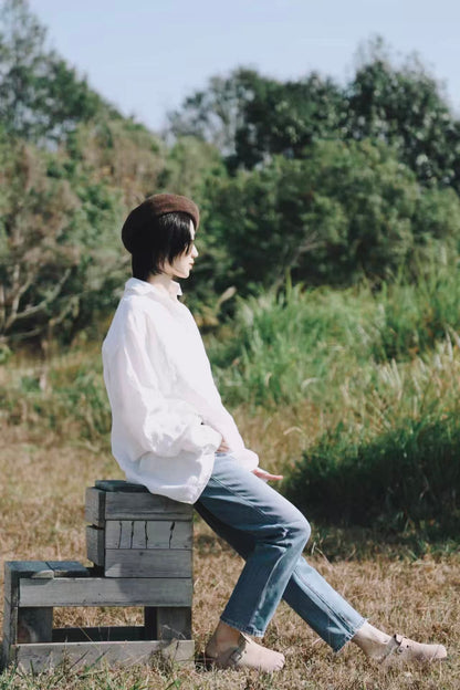 edoa Oversizecd Classic Linen Button Uo Shirt