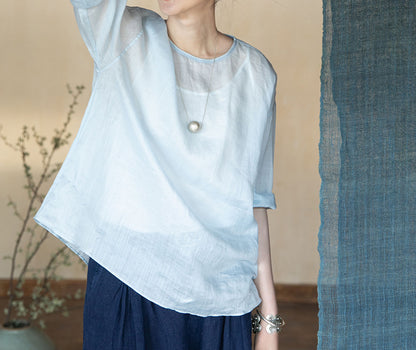 edoa High Counted Ramie 3/4 Sleeves Blouse 
